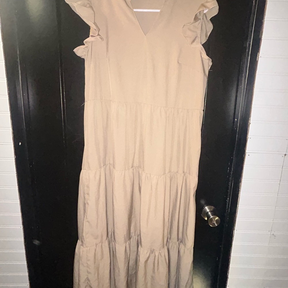 SHEIN Tan Maxi Dress with Ruffle Sleeves